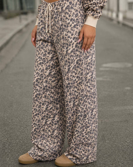 LEOPARD DRAWSTRING WIDE LEG LOUNGE PANTS