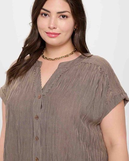 PLUS PINSTRIPE SHORT CUFF SLEEVE BUTTON DOWN SHIRT