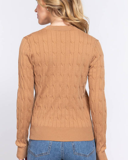 Long Sleeve Round Neck Cable Sweater