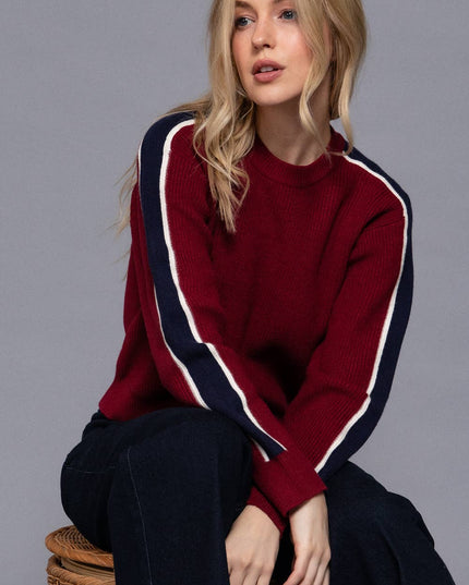 Long Sleeve Round Neck Sleeve Line Detail Sweater