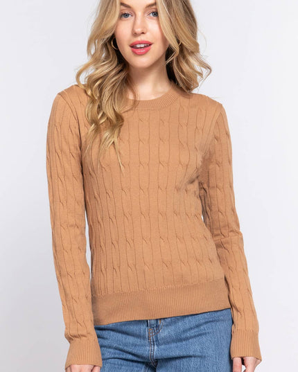 Long Sleeve Round Neck Cable Sweater