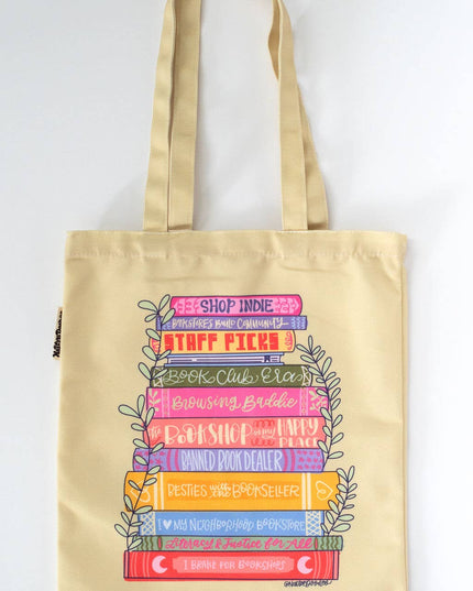 Indie Bookstore Baddie Yellow Bookshop Stack Reader Tote Bag