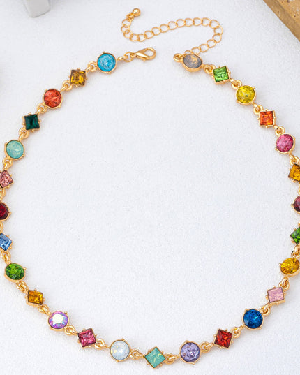 Multicolored Mixed-Shape Crystal Station Necklace | 80N93256