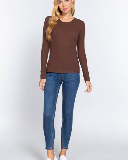Long Sleeve Crew Neck Thermal Knit Top