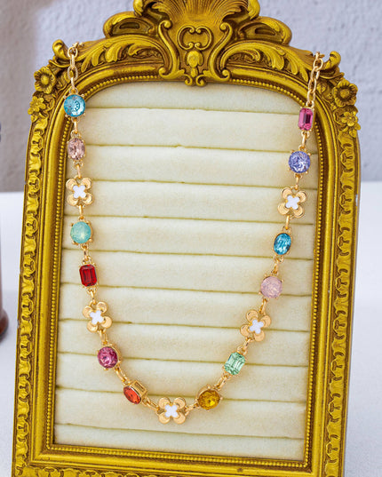 Multi color Gemstone & Enamel Clover Necklace | 80N93261