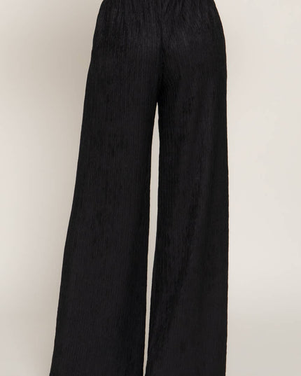 Waistband with String Crinkle Knit Long Pants