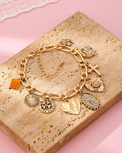 Charm Bracelet-Cross Heart Oval Motifs | 80B1651