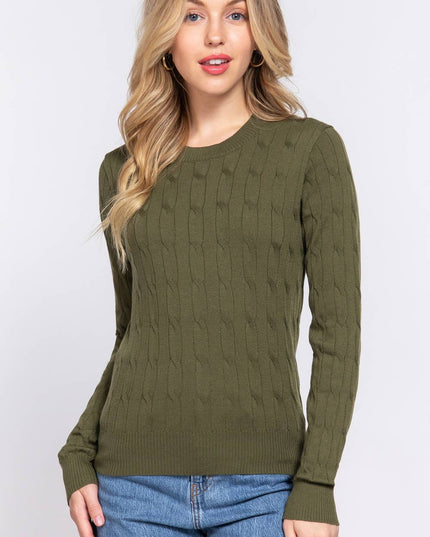 Long Sleeve Round Neck Cable Sweater