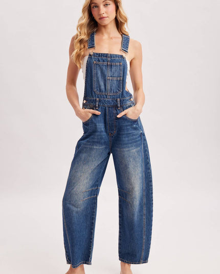 DENIM BARREL OVERALLS