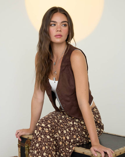 V NECK BUTTON DOWN SUEDE VEST