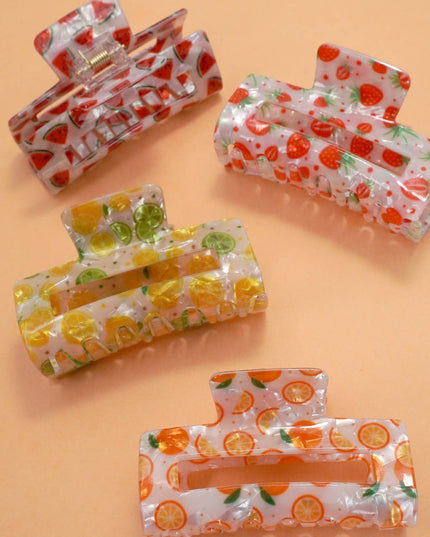 LARGE PVC FRUIT STRAWBERRY LEMON HAIR CLAW CLIPS | 40H944