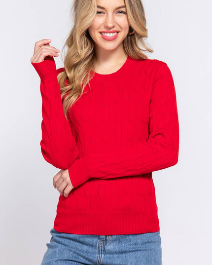 Long Sleeve Round Neck Cable Sweater