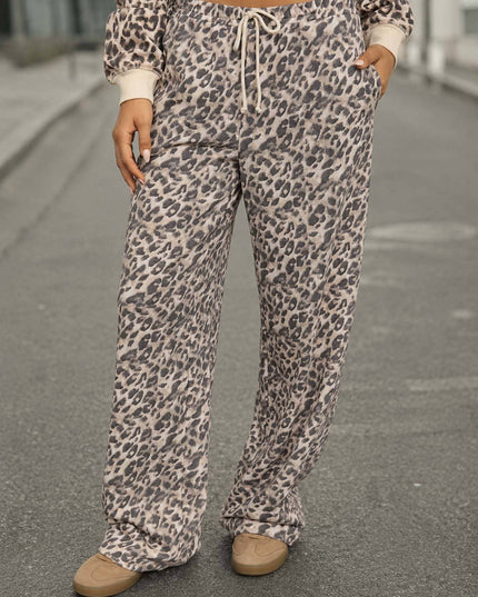 LEOPARD DRAWSTRING WIDE LEG LOUNGE PANTS