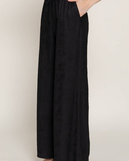 Waistband with String Crinkle Knit Long Pants