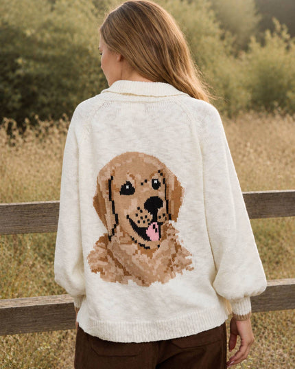 COLLARED BUTTON DOWN BACK PUPPY JACQUARD CARDIGAN