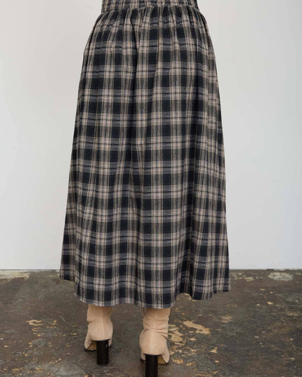 PLAID PLEATED SIDE SLIT MIDI SKIRT