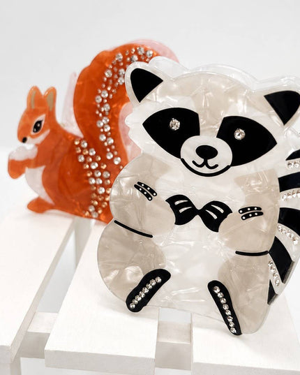 Rhinestone Jumbo Racoon Squirrel Hair Claw Clips | 40H1165