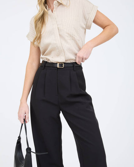 PINSTRIPE SHORT SLEEVE COLLARED SHIRT