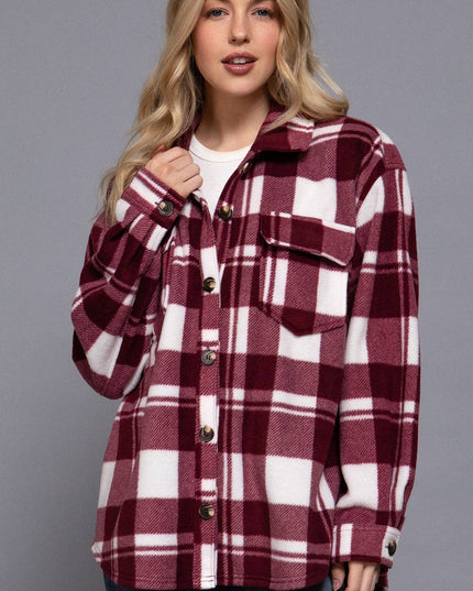 Long Sleeve Check Printed Fleece Shacket