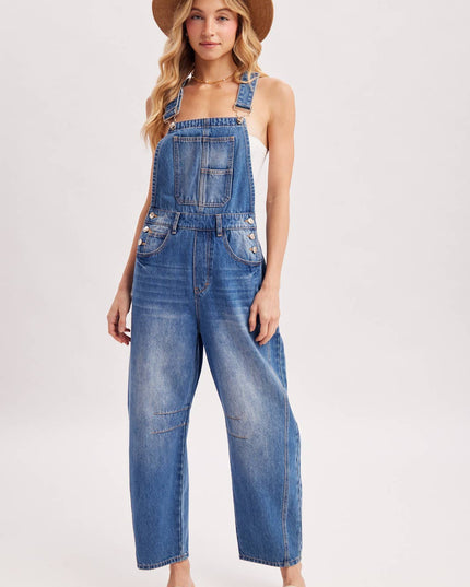 DENIM BARREL OVERALLS