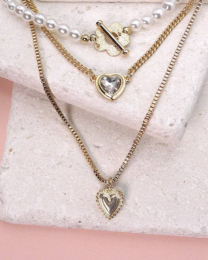 PEARL HEART PENDANT MULTI LAYER NECKLACE | 52N2110950