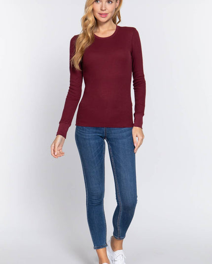 Long Sleeve Crew Neck Thermal Knit Top