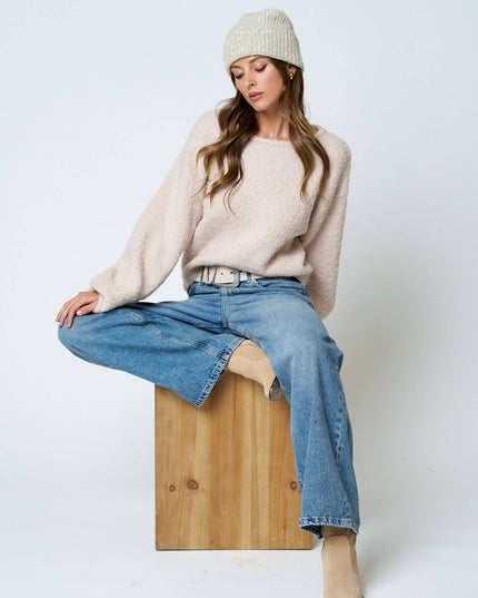 LONG SLEEVE FUZZY KNIT PULLOVER SWEATER (PRE-ORDER)