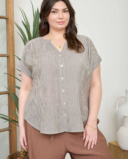 PLUS PINSTRIPE SHORT CUFF SLEEVE BUTTON DOWN SHIRT