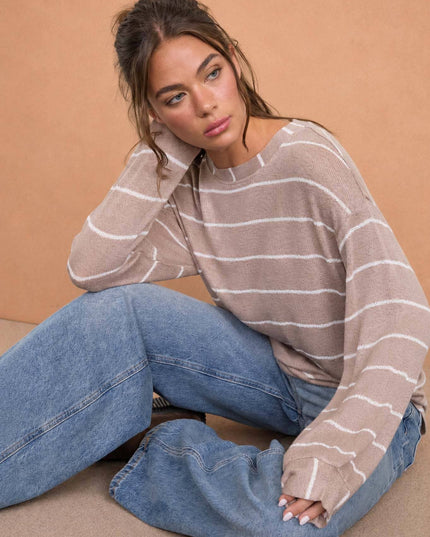 STRIPE LONG SLEEVE CUFFED RELAXED KNIT TOP