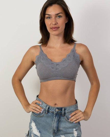 COMFY! Ultra Soft Lace Trim Ribbed Padded Seamless Bralette
