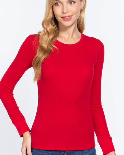 Long Sleeve Crew Neck Thermal Knit Top