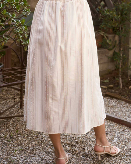 STRIPE MOCK BUTTON DOWN MIDI SKIRT