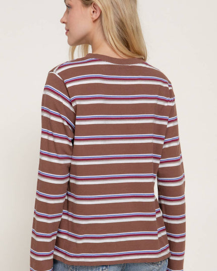 Long Sleeve Crew Neck Y/D Multi Striped Knit Top