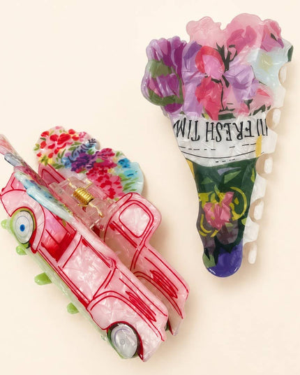 FLOWER BOUQUET & VINTAGE FLOWER TRUCK HAIR CLAW | 40H1150