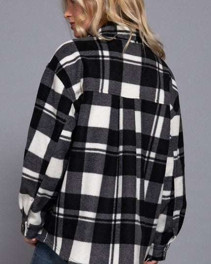 Long Sleeve Check Printed Fleece Shacket
