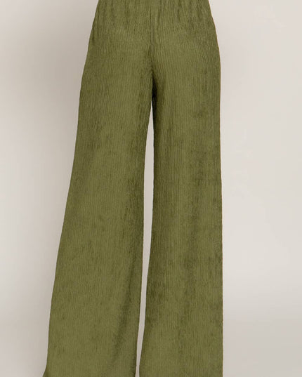 Waistband with String Crinkle Knit Long Pants