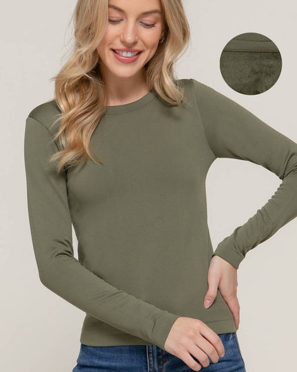 Long Sleeve Crew Neck Inner Fur Seamless Top