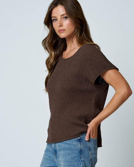CREW NECK RAW SLEEVE RELAXED SWEATER KNIT TOP