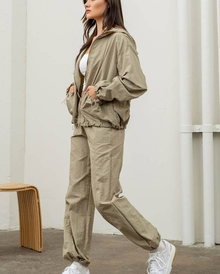 ZIP UP DRAWSTRING HOODED JACKET