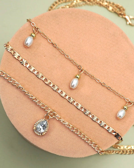MULTI LAYER STONE CHAIN TEARDROP CHARM NECKLACE | 40NK9637