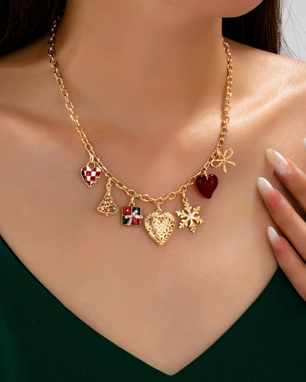 Christmas Checkered heart tree gift box Necklace | 80N93332