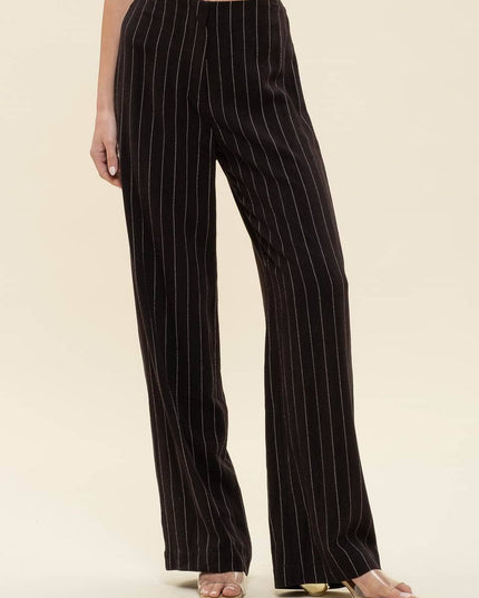 PINSTRIPE WIDE LEG LINEN DRESS PANTS