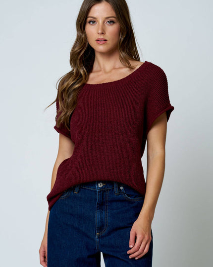 CREW NECK RAW SLEEVE RELAXED SWEATER KNIT TOP