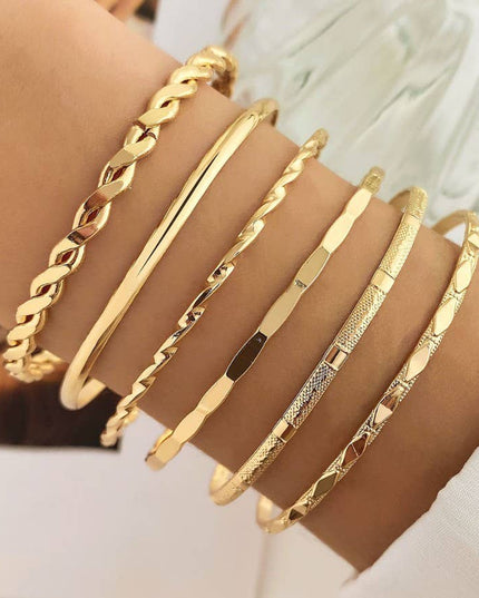 Gold Layered Bangle Set - Mixed Texture Stack | 40B5238