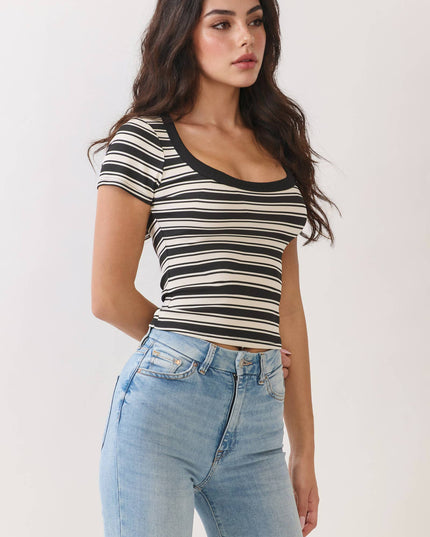 RT56306S - SCOOP NECK CONTRAST BINDING SHORT SLEEVE TOP