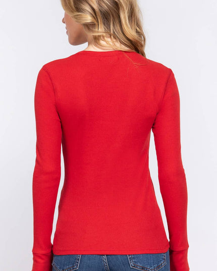 Long Sleeve Crew Neck Thermal Knit Top