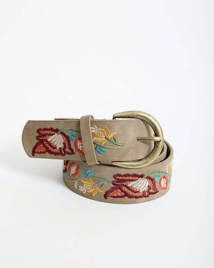 Flower Embroidered Statement Belt