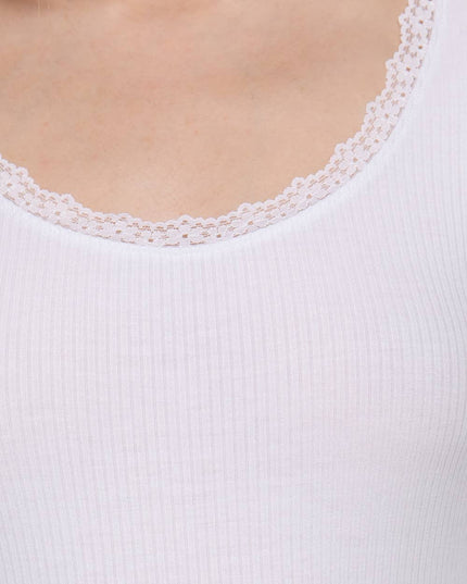 Long Sleeve Scoop Neck with Lace Trim Rib Knit Top