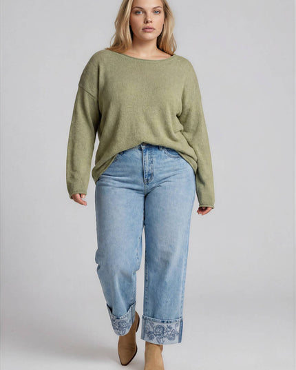 PLUS TEXTURED RAW EDGE LONG SLEEVE KNIT SWEATER