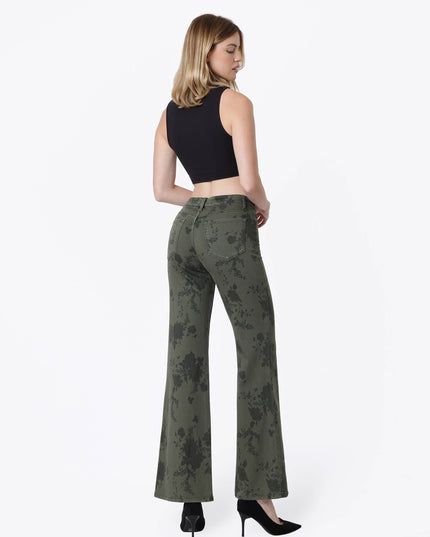 MID RISE GREEN FLORAL PRINT VINTAGE FLARE JEANS T7588GEN
